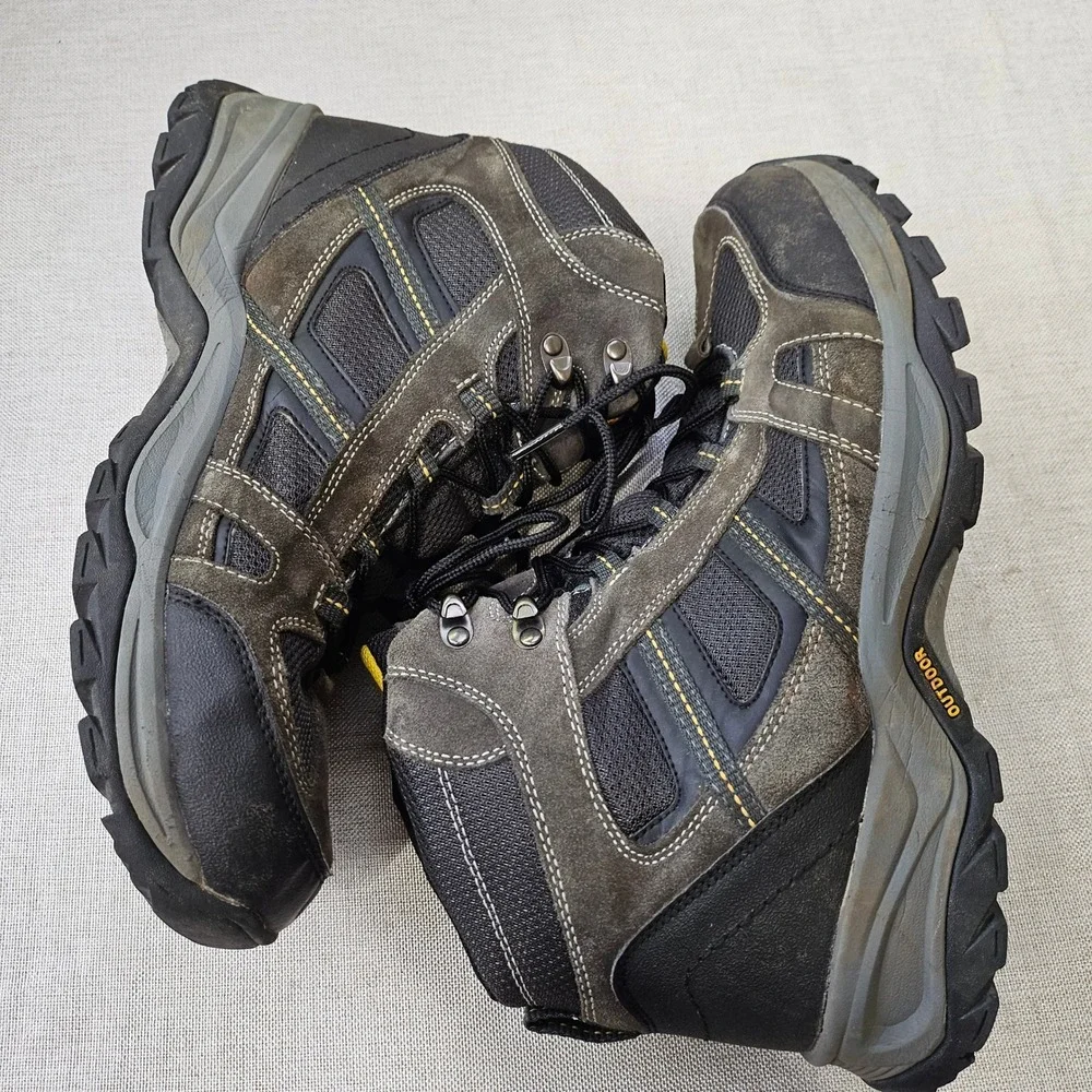 Junction Hiking Boots Mens 11.5 Gray Black Leather Mesh Mid Top Outdoor 341059